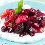 Roasted Beet Salad With Mint Yogurt - Delicious roasted beets tossed in a mustard balsamic vinaigrette and served with mint yogurt. Simple yet elegant salad